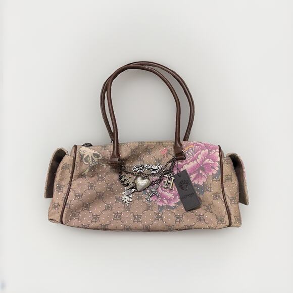 Ed Hardy Handbags - Ed Hardy Handbag Double Zipper Rhinestones Brown And Purple NWT Rare Sample
